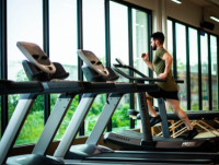 A person using a running machine in a gym